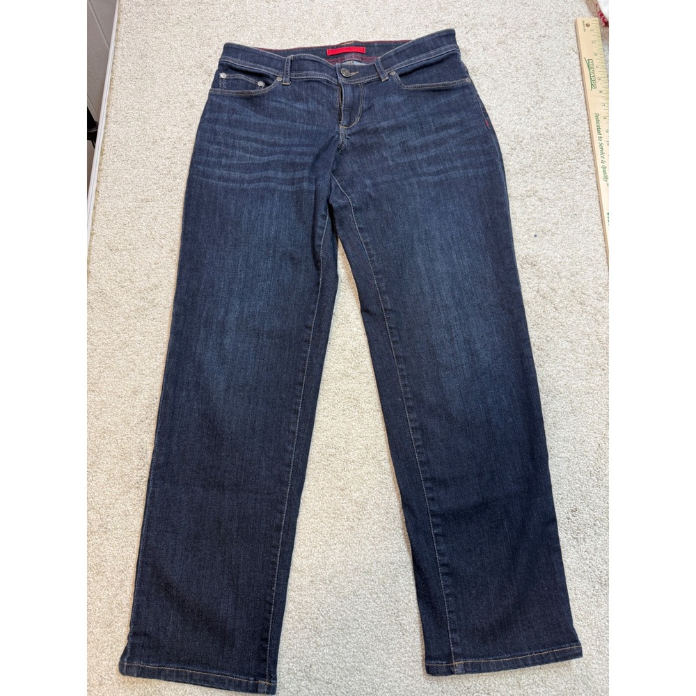 LL Bean Womens 8 Petite Straight Leg Jeans Dark Wash Blue Stretch Denim 5-Pocket